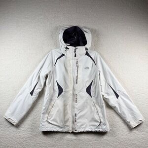 THE NORTH FACE HyVent Jacket Womens L White Waterproof Hooded Rain Coat Full Zip